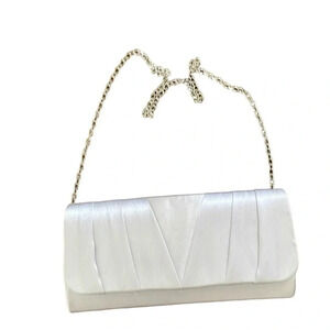Sol Silver Clutch Purse Bag Chain Snap Closure Dress Wedding Party pocket EUC